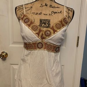 White Spaghetti strap with gold and burgundy.